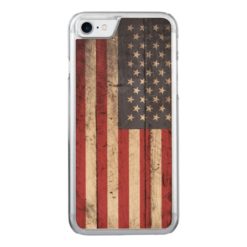 American Flag on Old Wood Grain Carved iPhone 7 Case