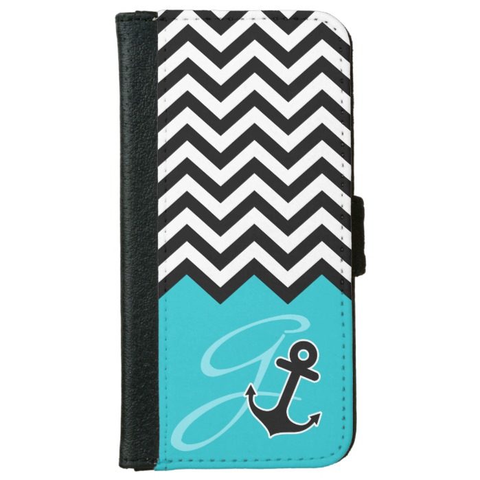 Anchor Aqua Blue Chevron Stylish Monogram Wallet Phone Case For iPhone 6/6s