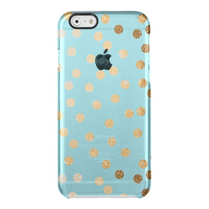 Aqua Blue Gold Glitter Dots Clear Phone Case