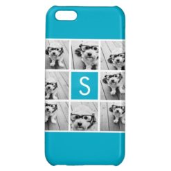Aqua Blue Photo Collage Custom Monogram iPhone 5C Cases