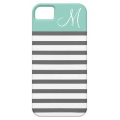 Aqua & Charcoal Preppy Stripes Custom Monogram iPhone SE/5/5s Case