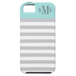 Aqua Color Block Monogram | Gray Stripes iPhone SE/5/5s Case