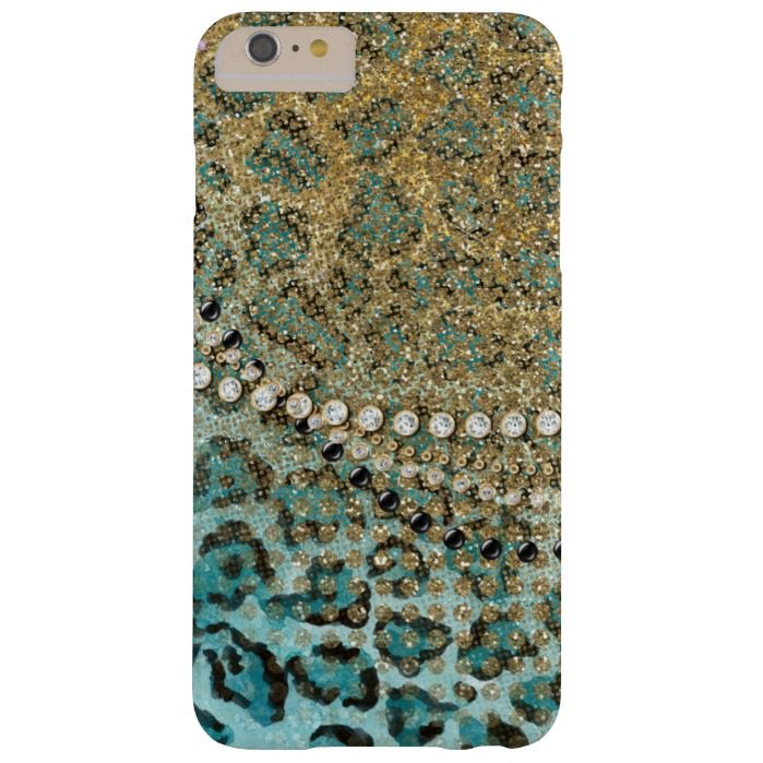 Aqua Gold Leopard Animal Print Glitter Look Jewel Barely There iPhone 6 Plus Case
