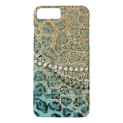 Aqua Gold Leopard Animal Print Glitter Look Jewel iPhone 7 Plus Case
