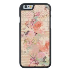 Aztec Pink Teal Watercolor Chic Floral Pattern Carved Maple iPhone 6 Slim Case
