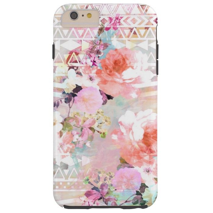 Aztec Pink Teal Watercolor Chic Floral Pattern Tough iPhone 6 Plus Case