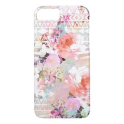 Aztec Pink Teal Watercolor Chic Floral Pattern iPhone 7 Case