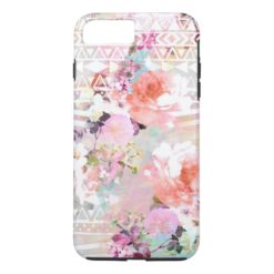 Aztec Pink Teal Watercolor Chic Floral Pattern iPhone 7 Plus Case