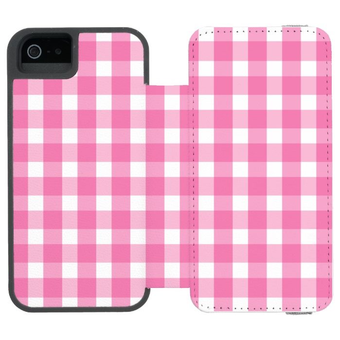 Baby pink gingham pattern wallet case for iPhone SE/5/5s