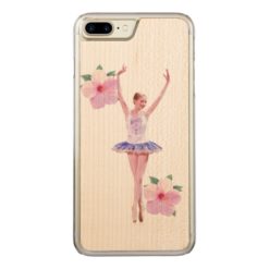 Ballerina with Pink Hibiscus Flowers Carved iPhone 7 Plus Case