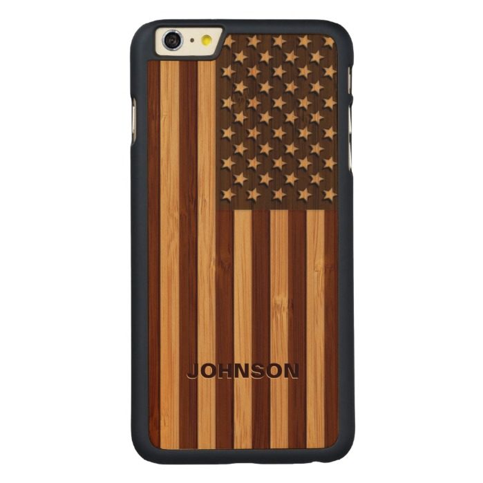 Bamboo Pattern Engraved Vintage American USA Flag Carved Maple iPhone 6 Plus Slim Case