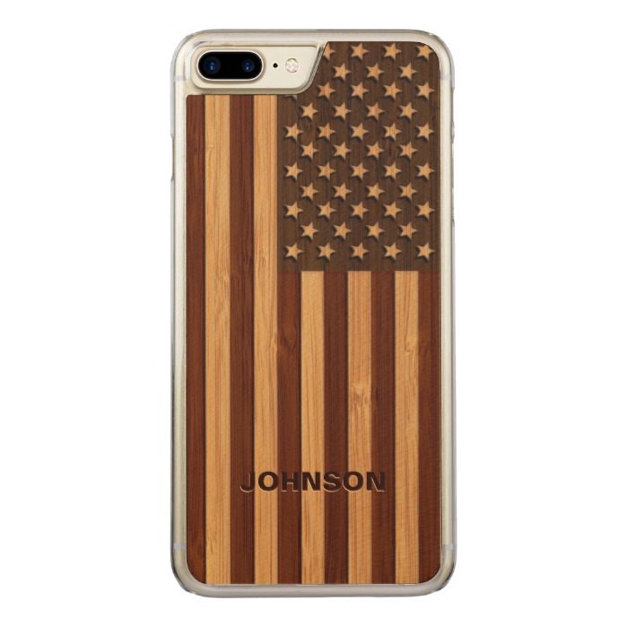 Bamboo Pattern Engraved Vintage American USA Flag Carved iPhone 7 Plus Case