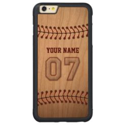 Baseball Number 7 with Your Name - Wooden Sporty Carved Cherry iPhone 6 Plus Bumper