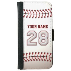 Baseball with Customizable Name Number 28 Wallet Phone Case For iPhone 6/6s