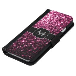 Beautiful Pink glitter sparkles Monogram iPhone 6/6s Wallet Case
