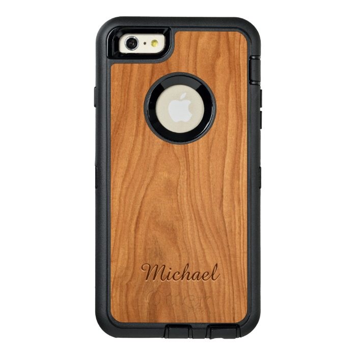 Beautiful Walnut Wood Grain Look with Custom Name OtterBox Defender iPhone Case