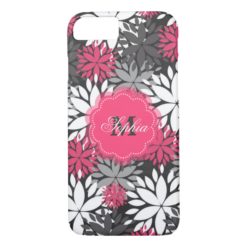 Beautiful girly trendy monogram floral pattern iPhone 7 case