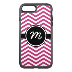 Berry Pink and White Chevron Monogrammed OtterBox Symmetry iPhone 7 Plus Case