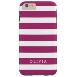 Berry Purple and White Classic Stripes Monogram Tough iPhone 6 Plus Case