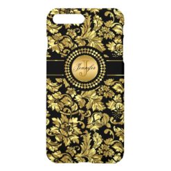 Black And Metallic Gold Vintage Floral Damasks iPhone 7 Plus Case