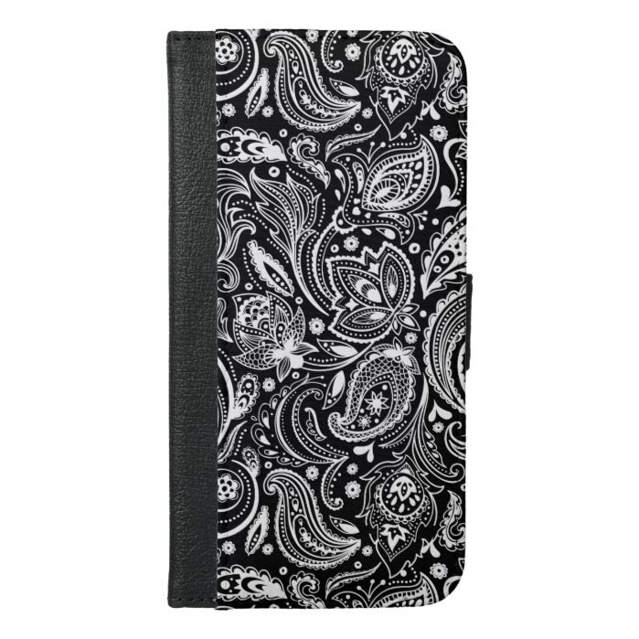 Black And White Ornate Paisley iPhone 6/6s Plus Wallet Case