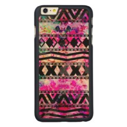 Black Aztec Pattern Pink Neon Floral Nebula Carved Maple iPhone 6 Plus Slim Case