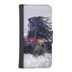 Black Blue Majestic Stallion Indian Horse in Snow Wallet Phone Case For iPhone SE/5/5s