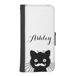 Black Cat Funny White Mustache Personalized Wallet Phone Case For iPhone SE/5/5s