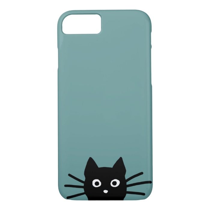 Black Cat on Blue (Color is Customizable) iPhone 7 Case