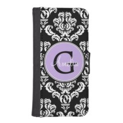 Black Damask Lavender Monogram Wallet Phone Case