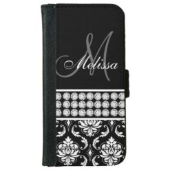 Black Damask Printed Diamonds Personalized Wallet Phone Case For iPhone 6/6s