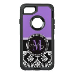 Black Damask Purple Monogram Pattern OtterBox Defender iPhone 7 Case