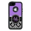 Black Damask Purple Monogram Pattern OtterBox Defender iPhone Case