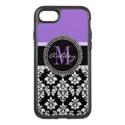 Black Damask Purple Monogram Pattern OtterBox Symmetry iPhone 7 Case