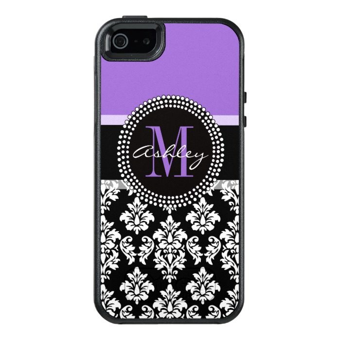 Black Damask Purple Monogram Pattern OtterBox iPhone 5/5s/SE Case