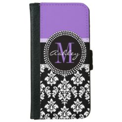 Black Damask Purple Monogram Pattern iPhone 6/6s Wallet Case