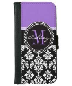 Black Damask Purple Monogram Pattern iPhone 6/6s Wallet Case