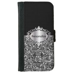 Black & Faux Silver Glitter Confetti | Personalize iPhone 6/6s Wallet Case