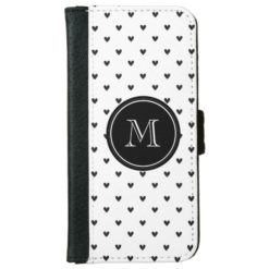 Black Glitter Hearts with Monogram iPhone 6/6s Wallet Case
