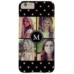 Black Gold Glitter Dots Photo Collage Monogrammed Barely There iPhone 6 Plus Case