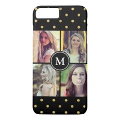Black Gold Glitter Dots Photo Collage Monogrammed iPhone 7 Plus Case