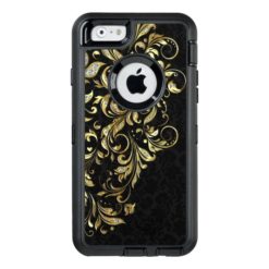 Black Gold & White Glitter Floral Lace OtterBox Defender iPhone Case