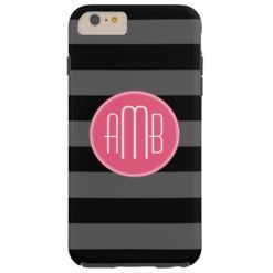 Black & Gray Rugby Stripes with Hot Pink Monogram Tough iPhone 6 Plus Case