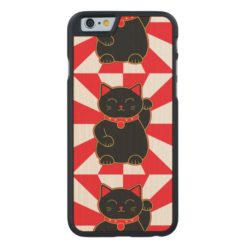 Black Lucky Cat Carved Maple iPhone 6 Slim Case