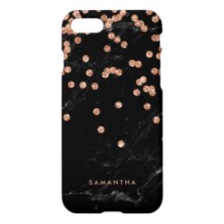 Black Marble Look with Faux Rose Gold Confetti iPhone 7 Case