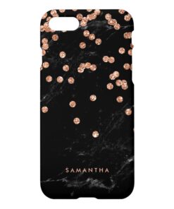 Black Marble Look with Faux Rose Gold Confetti iPhone 7 Case
