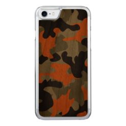 Black Orange Green Camo Camouflage Pattern Wood Carved iPhone 7 Case