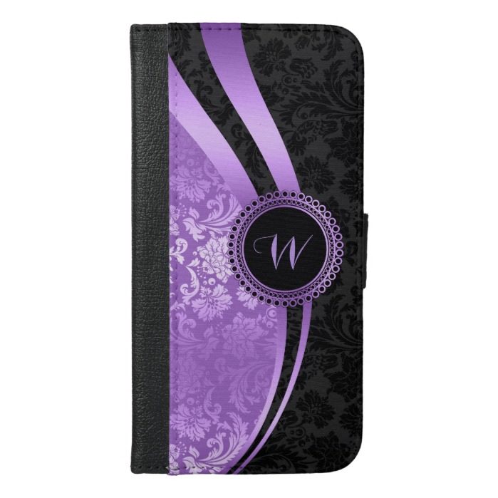 Black & Purple Damasks Dynamic Stripes iPhone 6/6s Plus Wallet Case