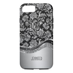 Black & Silver Metallic Look With Damasks iPhone 7 Case