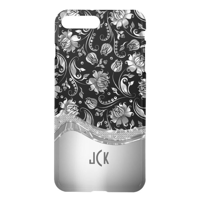 Black & Silver Metallic Look With Damasks iPhone 7 Plus Case